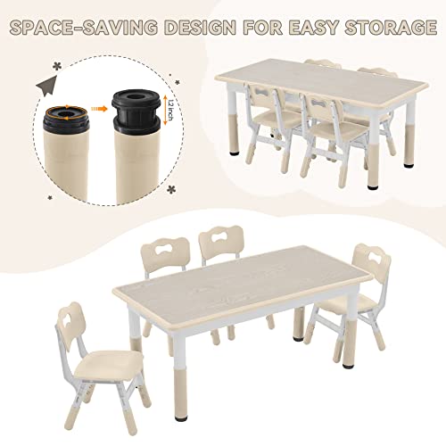 GITAWUSA Kids Study Table and Chairs Set, Height Adjustable Toddler Table and Chair Set for Kids Ages 3-8, Graffiti Desktop Plastic Children Art Table with 4 Seats