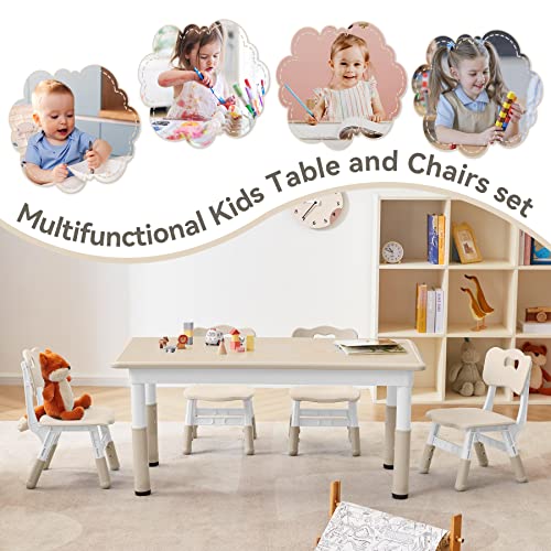 GITAWUSA Kids Study Table and Chairs Set, Height Adjustable Toddler Table and Chair Set for Kids Ages 3-8, Graffiti Desktop Plastic Children Art Table with 4 Seats