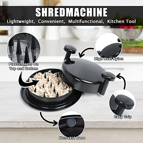 bomis Chicken Shredder Shred Machine, Chicken Shredder Tool Twist, Meat Shredder with Handles and Non-Skid Base, Shred Machine Tool for Pork, Beef and Chicken,Dishwasher Safe - Black