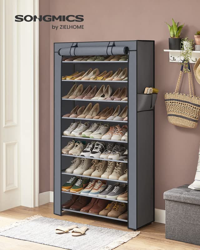 SONGMICS Shoe Rack, 9 Tier Shoe Organizer with Nonwoven Fabric Cover, Shoe Storage Shelf for 40-50 Pairs of Shoes, Entryway, Suitable for Sneakers, High Heels, Flats, and Boots, Gray URXJ36G