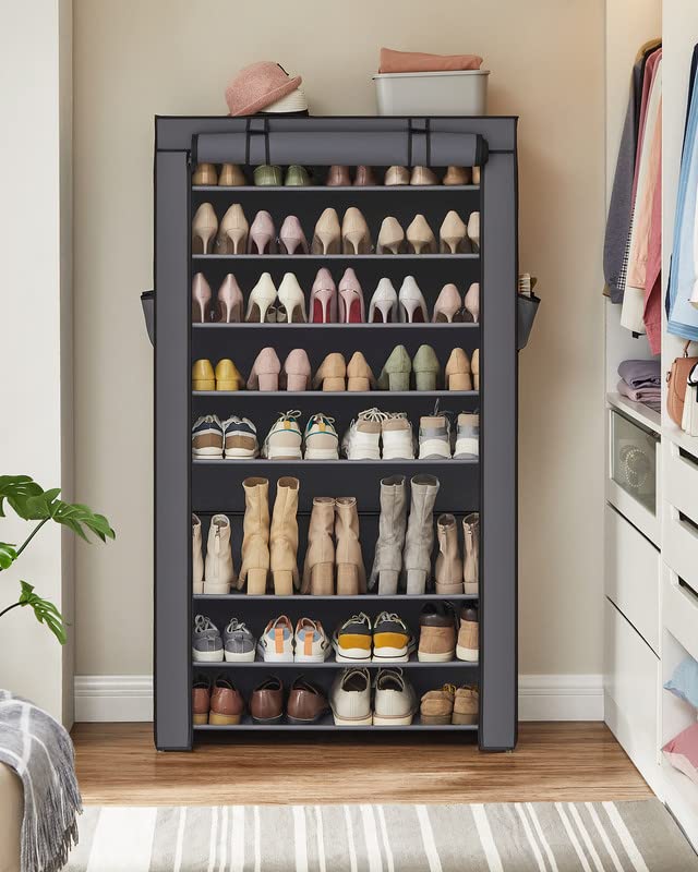 SONGMICS Shoe Rack, 9 Tier Shoe Organizer with Nonwoven Fabric Cover, Shoe Storage Shelf for 40-50 Pairs of Shoes, Entryway, Suitable for Sneakers, High Heels, Flats, and Boots, Gray URXJ36G