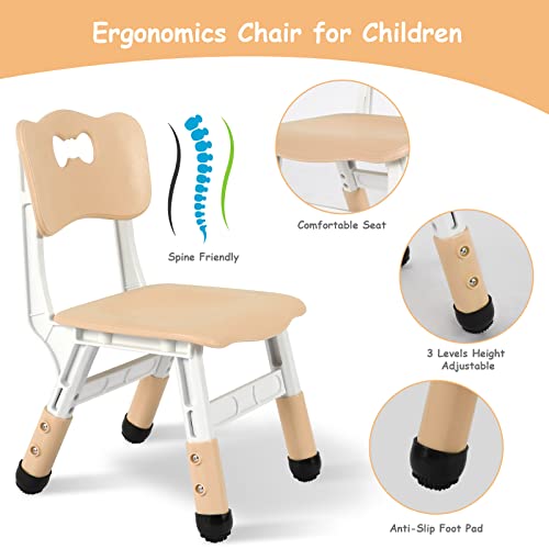 Arlopu Big Kids Study Table and 4 Chair Set, Height Adjustable Toddler Table and Chair Set for 4, Multifunctional Toddler Table, Reading, Drawing, Eating Interaction (Beige, Square Table)