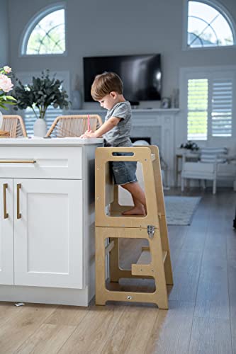 Avenlur Date 4-in-1 Kitchen Learning Tower Montessori and Waldorf Style for Toddlers and Kids 18 Months to 6 Years - The Ideal Counter Stepping Stool with Chalkboard, Desk Table, and Chair All in One