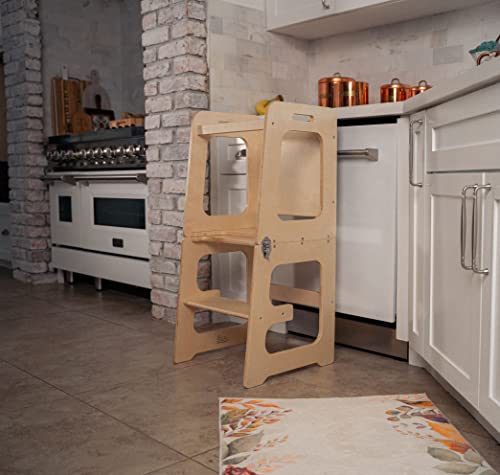 Avenlur Date 4-in-1 Kitchen Learning Tower Montessori and Waldorf Style for Toddlers and Kids 18 Months to 6 Years - The Ideal Counter Stepping Stool with Chalkboard, Desk Table, and Chair All in One