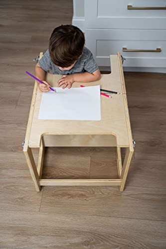Avenlur Date 4-in-1 Kitchen Learning Tower Montessori and Waldorf Style for Toddlers and Kids 18 Months to 6 Years - The Ideal Counter Stepping Stool with Chalkboard, Desk Table, and Chair All in One