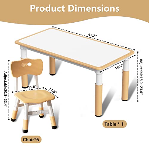 LUUYOUU Kids' Table & Chair Sets Suitable for 2 Years + Kids Height Adjustable Toddler Table & Chair Set with 4 Seats Tabletop can Doodle maxm Load 330 lb