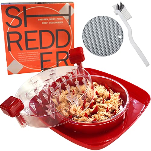 2023 Upgrade Chicken Shredder - Meat Shredder with Detachable Plate - Visible Chicken Breast Shredder Tool Twist with Strong Grip and Sharp Spikes for Cutting Meats Vegetables Hard Cheese(Red)