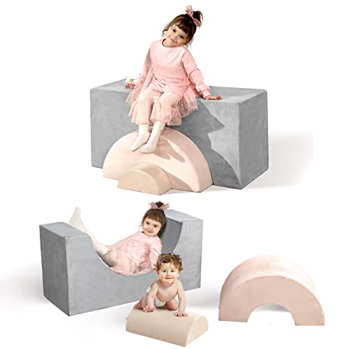 GudoInsole Play Couch Sofa for Kids Equipment Rainbow Playroom Imaginative Furniture Play Set for Creative Kids Sofa Climbing Blocks Crawling Tunnel (Gray Rainbow)