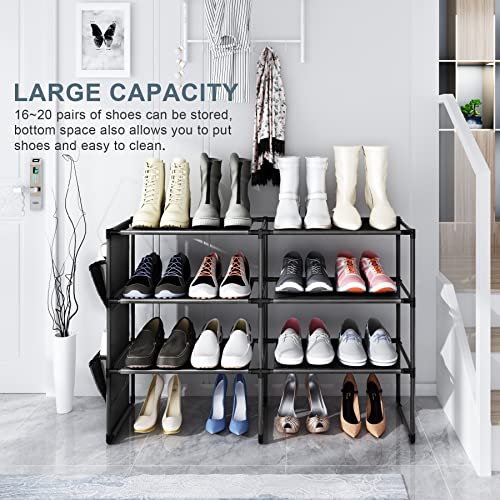 Amazer 4 Tiers Shoe Rack for Closet, Shoe Storage Organizer for 16-20 Pairs of Shoes, Shoe Shelf with Removable Pocket for Entryway Bedroom Hallway, 34.6x11x21.4 Inches (Black)