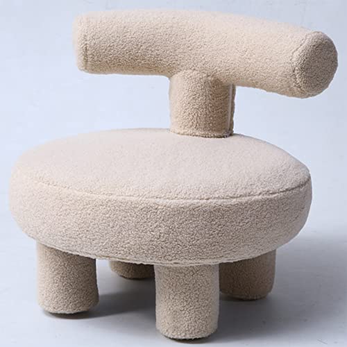 RJH Furniture Boucle Chair, Removable Sherpa Seat Cover Round Teddy Fabric Ottoman, Sheep Kids Small Sofa for Living Room Kids Room Home Indoor Furnituring TAN Fuzzy Stool