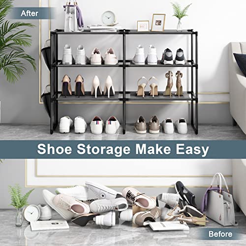 Amazer 4 Tiers Shoe Rack for Closet, Shoe Storage Organizer for 16-20 Pairs of Shoes, Shoe Shelf with Removable Pocket for Entryway Bedroom Hallway, 34.6x11x21.4 Inches (Black)