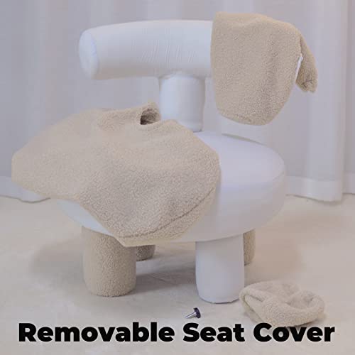 RJH Furniture Boucle Chair, Removable Sherpa Seat Cover Round Teddy Fabric Ottoman, Sheep Kids Small Sofa for Living Room Kids Room Home Indoor Furnituring TAN Fuzzy Stool