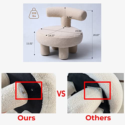 RJH Furniture Boucle Chair, Removable Sherpa Seat Cover Round Teddy Fabric Ottoman, Sheep Kids Small Sofa for Living Room Kids Room Home Indoor Furnituring TAN Fuzzy Stool