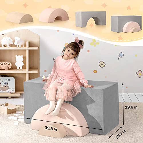 GudoInsole Play Couch Sofa for Kids Equipment Rainbow Playroom Imaginative Furniture Play Set for Creative Kids Sofa Climbing Blocks Crawling Tunnel (Gray Rainbow)