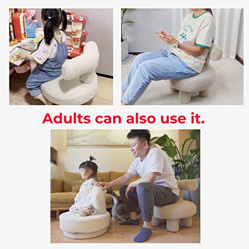 RJH Furniture Boucle Chair, Removable Sherpa Seat Cover Round Teddy Fabric Ottoman, Sheep Kids Small Sofa for Living Room Kids Room Home Indoor Furnituring TAN Fuzzy Stool