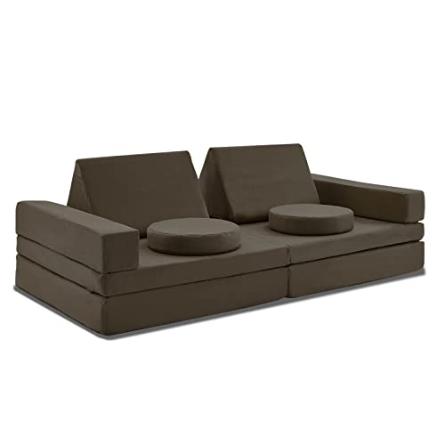 jela Kids Couch Extended Size 10PCS with futons, Floor Couch Floor Sofa Modular Furniture for Kids and Adults, Modular Foam Play Couch, Modular Sectional Sofa Charcoal