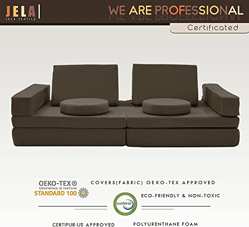 jela Kids Couch Extended Size 10PCS with futons, Floor Couch Floor Sofa Modular Furniture for Kids and Adults, Modular Foam Play Couch, Modular Sectional Sofa Charcoal