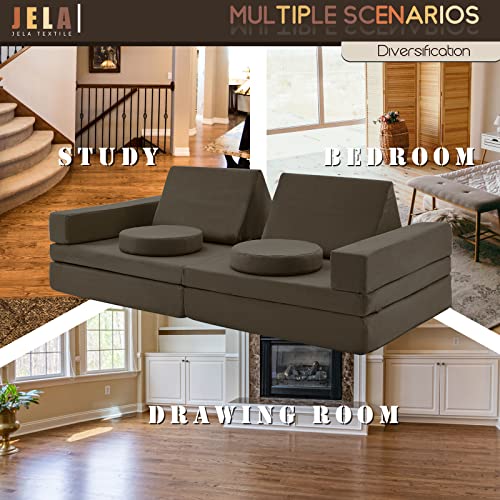 jela Kids Couch Extended Size 10PCS with futons, Floor Couch Floor Sofa Modular Furniture for Kids and Adults, Modular Foam Play Couch, Modular Sectional Sofa Charcoal