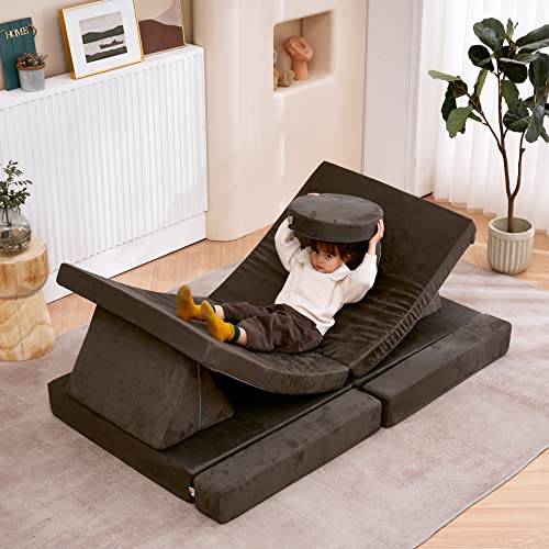 jela Kids Couch Extended Size 10PCS with futons, Floor Couch Floor Sofa Modular Furniture for Kids and Adults, Modular Foam Play Couch, Modular Sectional Sofa Charcoal