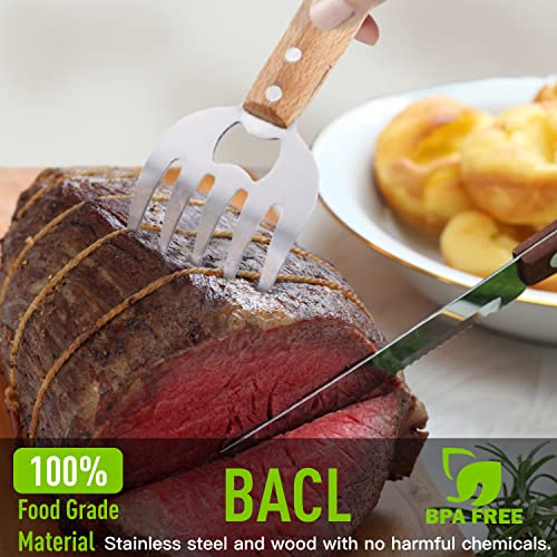Meat Claws Chicken Shredder Shredding Forks for Meat 8.6" with Long Wood Handle Easily Lift, Shred and Cut Meat Claws for Pulled pork Stainless Steel Sharp Tips 2PCS-Natural Color