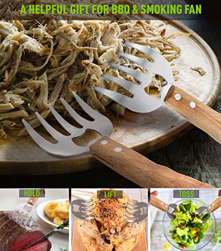 Meat Claws Chicken Shredder Shredding Forks for Meat 8.6" with Long Wood Handle Easily Lift, Shred and Cut Meat Claws for Pulled pork Stainless Steel Sharp Tips 2PCS-Natural Color