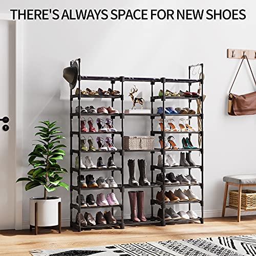 WOWLIVE 9 Tiers Large Shoe Rack Storage Organizer for Closet 50-55 Pairs Shoe Tower Unit Shelf Durable Metal Pipes with Plastic Connectors Stackable Shoe Cabinet Black(SSS3B9)