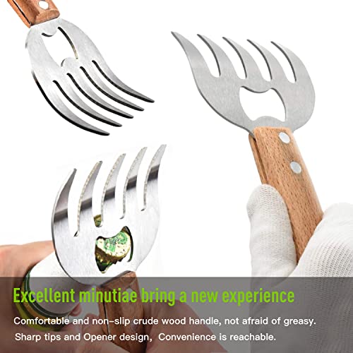 Meat Claws Chicken Shredder Shredding Forks for Meat 8.6" with Long Wood Handle Easily Lift, Shred and Cut Meat Claws for Pulled pork Stainless Steel Sharp Tips 2PCS-Natural Color