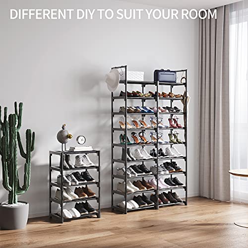 WOWLIVE 9 Tiers Large Shoe Rack Storage Organizer for Closet 50-55 Pairs Shoe Tower Unit Shelf Durable Metal Pipes with Plastic Connectors Stackable Shoe Cabinet Black(SSS3B9)