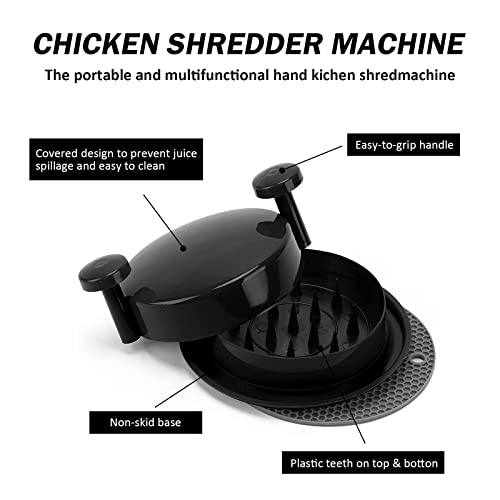 Chicken Shredder ShredMachine, Chicken Grinder Machine Better Than Bear Claw Meat Shredder for Pulled Pork Tool with Handle Non-skid Base Suitable (Black)