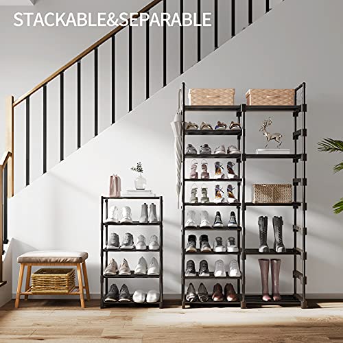 WOWLIVE 9 Tiers Large Shoe Rack Storage Organizer for Closet 50-55 Pairs Shoe Tower Unit Shelf Durable Metal Pipes with Plastic Connectors Stackable Shoe Cabinet Black(SSS3B9)