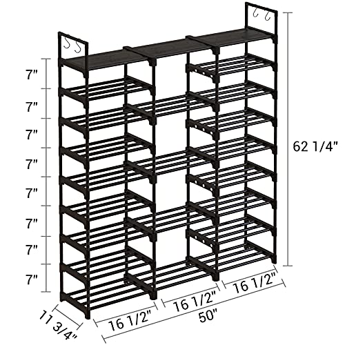 WOWLIVE 9 Tiers Large Shoe Rack Storage Organizer for Closet 50-55 Pairs Shoe Tower Unit Shelf Durable Metal Pipes with Plastic Connectors Stackable Shoe Cabinet Black(SSS3B9)