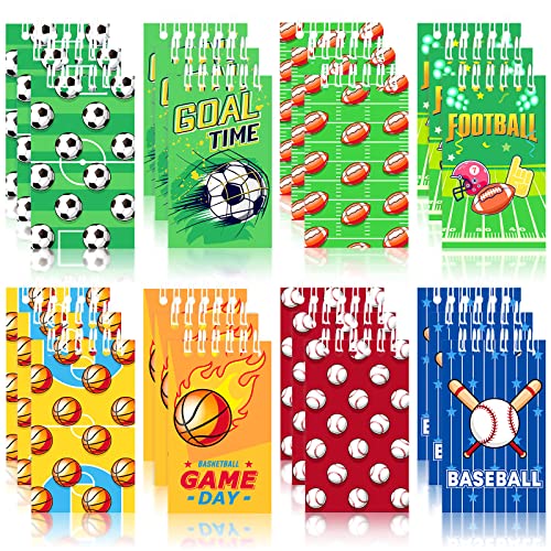 Pajean 24 Pieces Sports Mini Notepads, Party Favors Spiral Journal Basketball Baseball Football Ball Notebooks for Boys Girls Teacher Classroom Office School Goodie Bags Stuffers 2.36 x 3.94 Inches