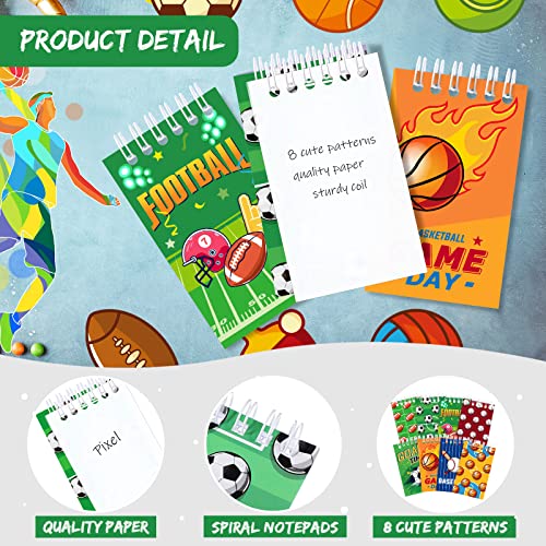 Pajean 24 Pieces Sports Mini Notepads, Party Favors Spiral Journal Basketball Baseball Football Ball Notebooks for Boys Girls Teacher Classroom Office School Goodie Bags Stuffers 2.36 x 3.94 Inches