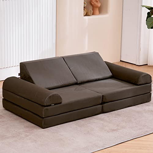 jela Kids Couch 8PCS, Floor Sofa Modular Funiture for Kids Adults, Playhouse Play Set for Toddlers Babies, Modular Foam Play Couch Indoor Outdoor (57"x28"x18", Charcoal)