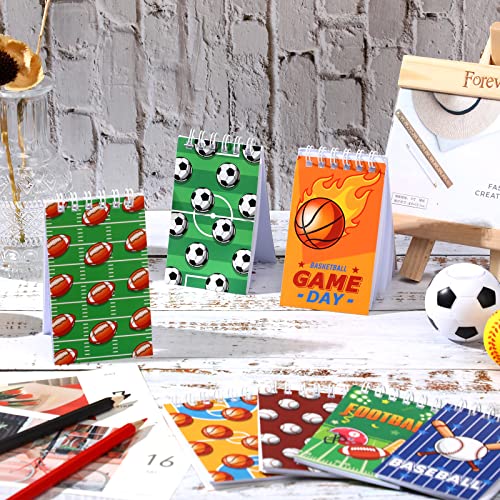 Pajean 24 Pieces Sports Mini Notepads, Party Favors Spiral Journal Basketball Baseball Football Ball Notebooks for Boys Girls Teacher Classroom Office School Goodie Bags Stuffers 2.36 x 3.94 Inches