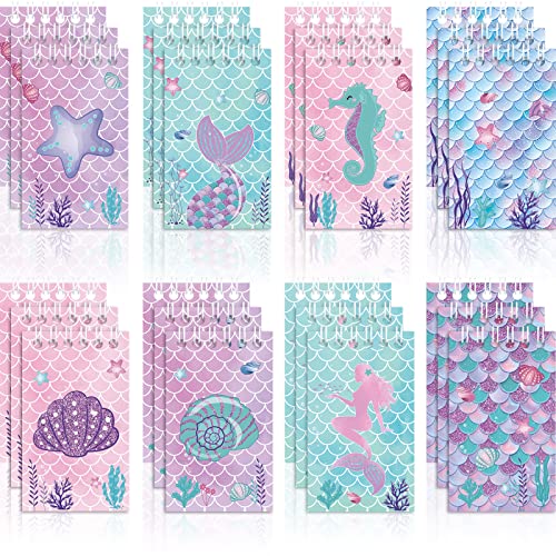 Dianelhall 24 Pcs Mini Mermaid Notebooks Mermaid Party Favors Mini Spiral Notepads Sea Ocean Themed Party Supplies for Girls Birthday Party Mermaid Pinata Fillers Kids School Classroom Gifts