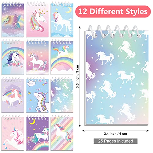 HOBBY HORSE 24 Pieces Unicorn Mini Notebooks Printed Stationery Small Unicorn Spiral Notepads in 12 Designs for Unicorn Party Favors, 3.54 x 2.36 Inch
