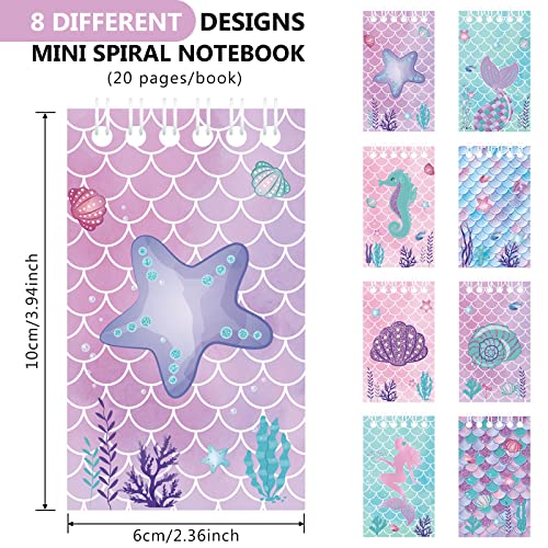 Dianelhall 24 Pcs Mini Mermaid Notebooks Mermaid Party Favors Mini Spiral Notepads Sea Ocean Themed Party Supplies for Girls Birthday Party Mermaid Pinata Fillers Kids School Classroom Gifts