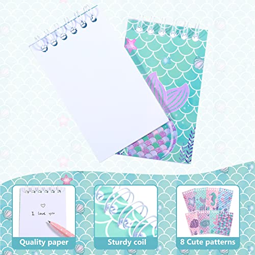 Dianelhall 24 Pcs Mini Mermaid Notebooks Mermaid Party Favors Mini Spiral Notepads Sea Ocean Themed Party Supplies for Girls Birthday Party Mermaid Pinata Fillers Kids School Classroom Gifts