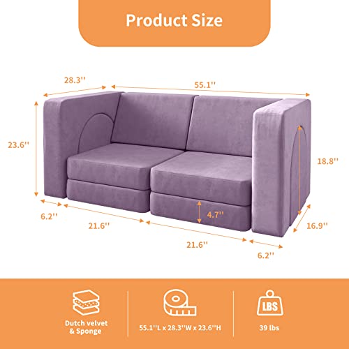 wanan Kids Couch 10PCS, Toddler Couch with Modular Kids Couch for Playroom Bedroom, 10 in 1 Multifunctional Toddler Couch for Playing, Creativing, Sleeping, Indoor Kids Sofa (Blueberry)