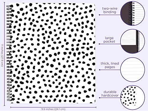 Steel Mill & Co Cute Large Spiral Notebook College Ruled, 11" x 9.5" with Durable Hardcover and 160 Lined Pages, Black Dots
