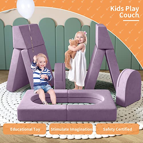 wanan Kids Couch 10PCS, Toddler Couch with Modular Kids Couch for Playroom Bedroom, 10 in 1 Multifunctional Toddler Couch for Playing, Creativing, Sleeping, Indoor Kids Sofa (Blueberry)