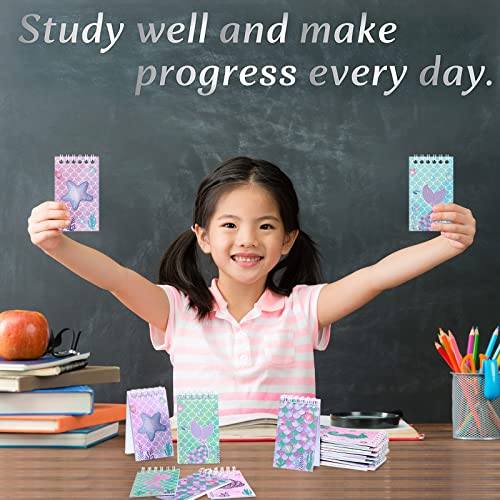 Dianelhall 24 Pcs Mini Mermaid Notebooks Mermaid Party Favors Mini Spiral Notepads Sea Ocean Themed Party Supplies for Girls Birthday Party Mermaid Pinata Fillers Kids School Classroom Gifts