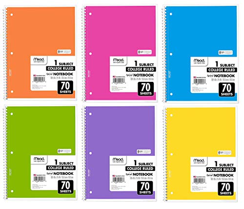 Mead Spiral Notebook, Pack of 18, 1 Subject College Ruled Spiral Bound, Pastel Color School Notebooks Included, 70 Pages…