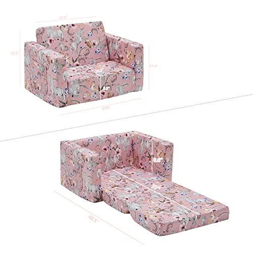 Ulax Furniture Kids Sofa Chair Children FILP-Out Chair 2-in-1 Convertible Sofa to Sleeper Couch (Pink Unicorn)