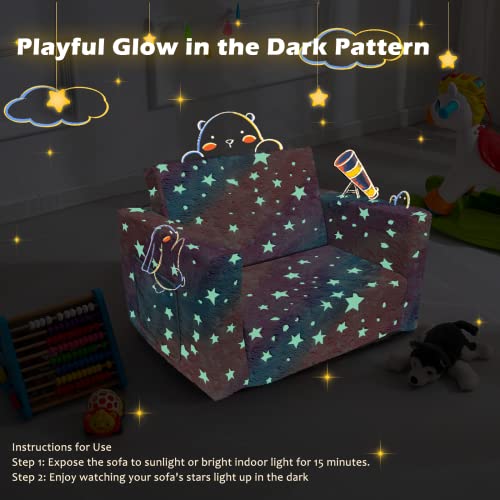 Truwelby Kids Sofa, Glow in The Dark Toddler Chairs Children's 2 in 1 Convertible Sofa to Lounger - Extra Soft Flip Open Chair & Sleeper, Toddler Couch Chair, Sofa Bed for Boys Girls