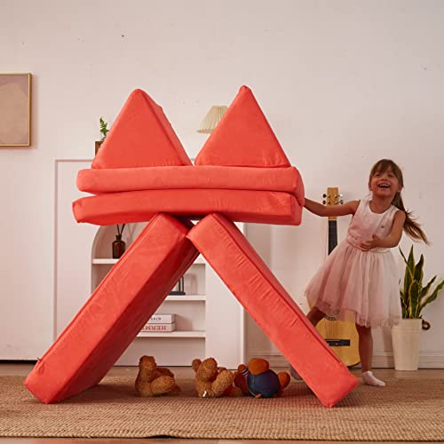 jela Kids Couch Extended Size 8PCS for Family, Floor Sofa Couch Modular Funiture for Kids Adults, Playhouse Play Set for Toddlers Babies, Modular Foam Play Couch Indoor 66" x 33" x 22" Green