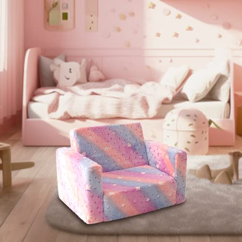 Truwelby Kids Sofa, Glow in The Dark Toddler Chairs Children's 2 in 1 Convertible Sofa to Lounger - Extra Soft Flip Open Chair & Sleeper, Toddler Couch Chair, Sofa Bed for Boys Girls