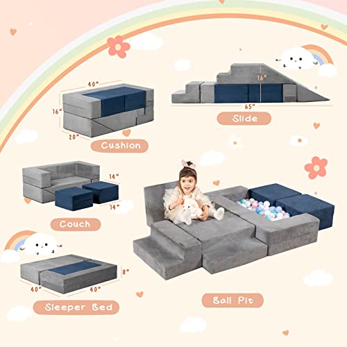 LOAOL Kids Couch Toddler Couch, Foam Climbing Playset for Kids, Convertible Play Couch Imaginative Furniture for Boys & Girls, Foldable Kids Play Couch for Bedroom Playroom with 2 Ottomans