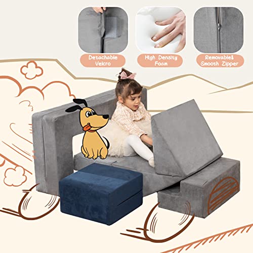 LOAOL Kids Couch Toddler Couch, Foam Climbing Playset for Kids, Convertible Play Couch Imaginative Furniture for Boys & Girls, Foldable Kids Play Couch for Bedroom Playroom with 2 Ottomans